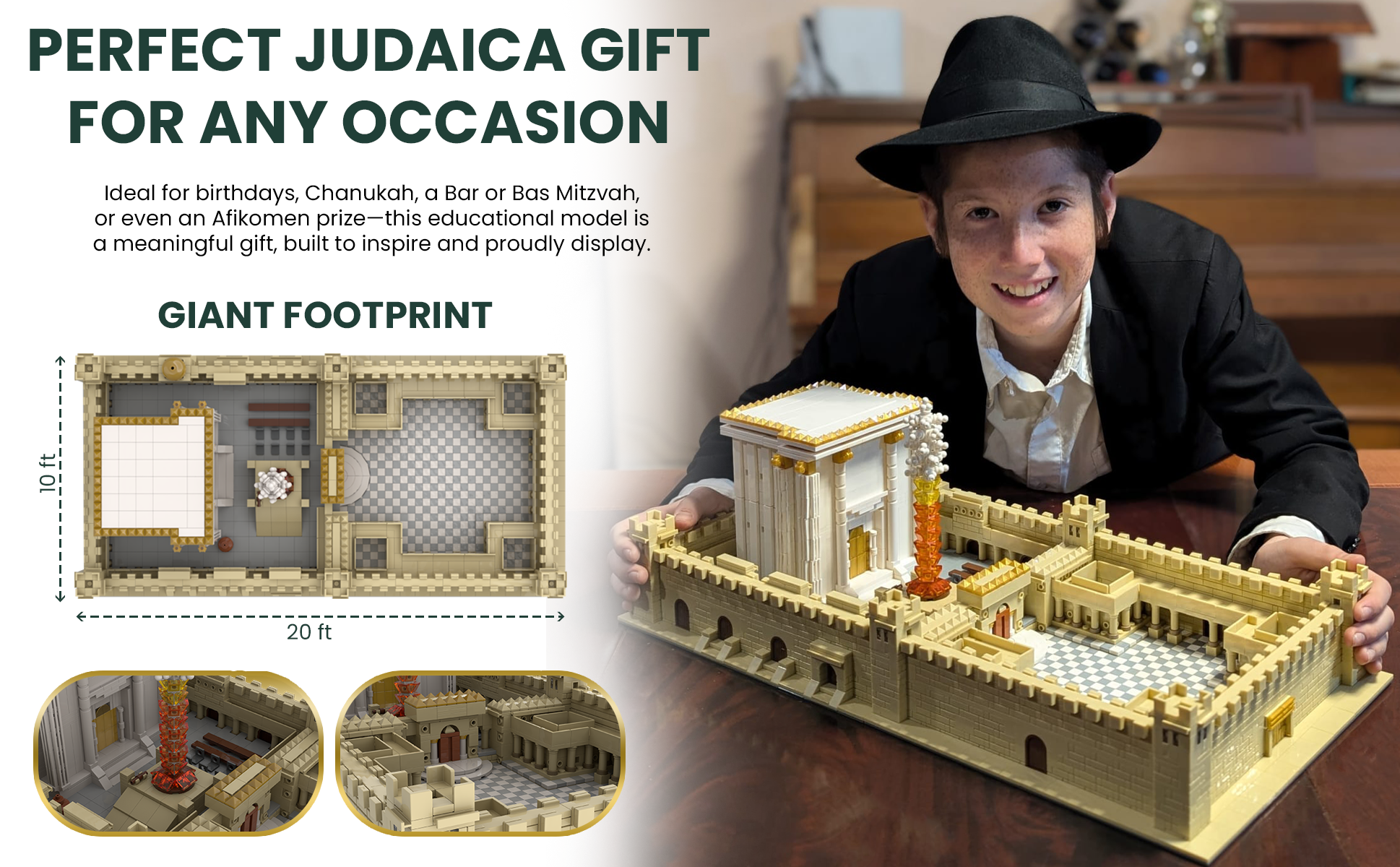 Secondo Tempio Di Gerusalemme Modello In Mattoni - 3.480 Pezzi, 25,4x50,8 Cm - Regalo Giudaico Per Bar Mitzvah